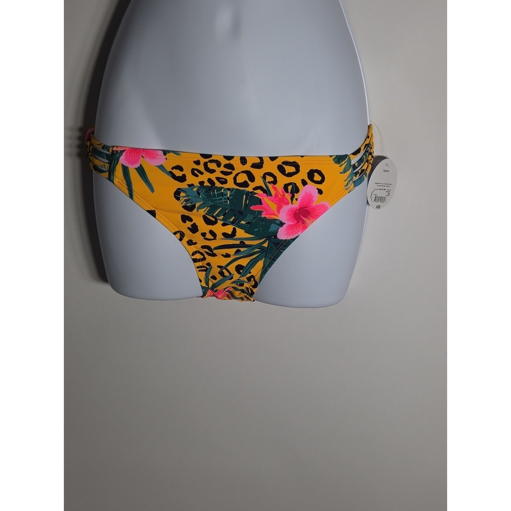 Decree YELLOW Tropical Print Hipster Bikini Swim Bottom, US Small